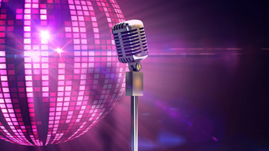 Pink disco ball with microphone